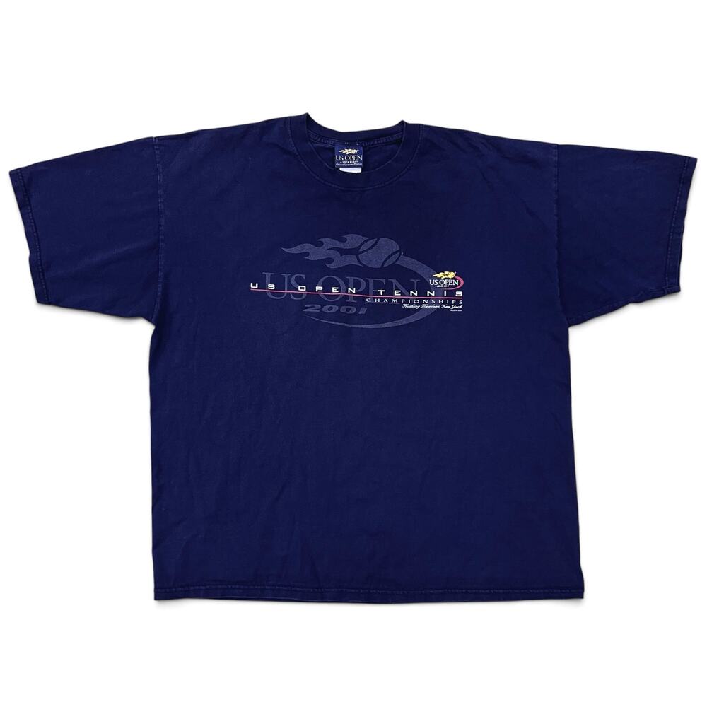 Vintage 2001 US Open Tennis Championships Y2K T Shirt Flushing Meadows Navy Blue